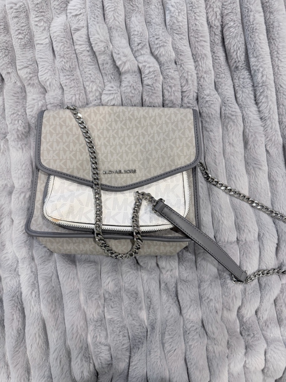 Michael Kors Light Grey Signature Chain Crossbody Bag